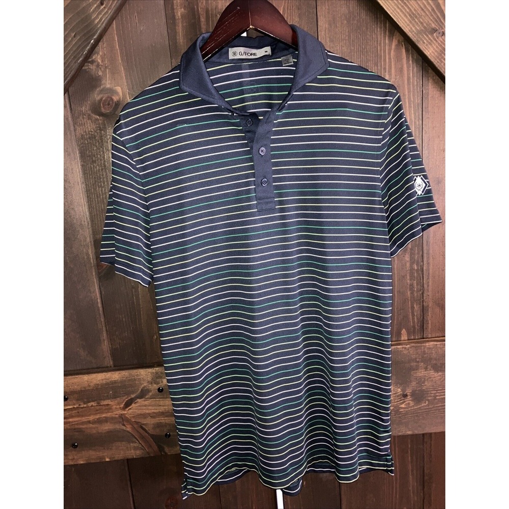 G/FORE Performance Fabric Striped Mens Medium Slim Fit Polo Golf Shirt Navy Blue